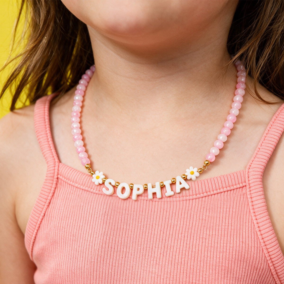 Custom Pearl Bead Name Necklace for Girls