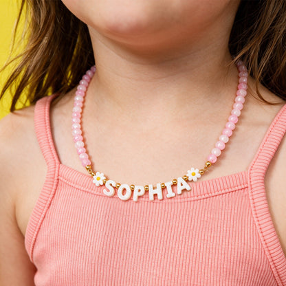Custom Pearl Bead Name Necklace for Girls