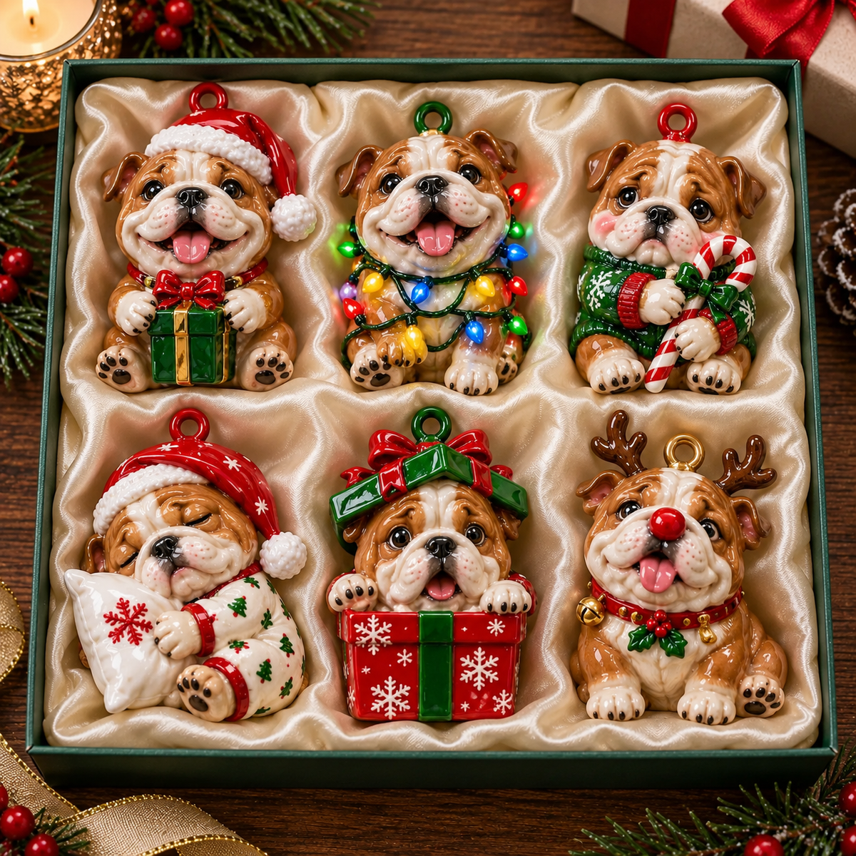 Bulldog Holiday Ornament Set