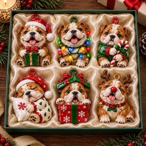 Bulldog Holiday Ornament Set