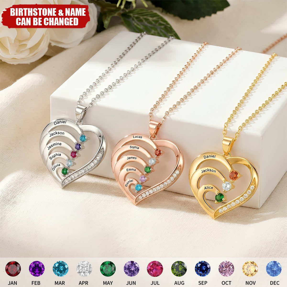 Family Birthstone Heart Pendant