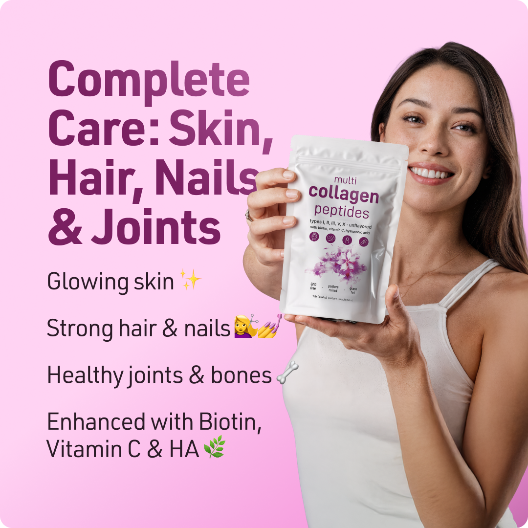 Multi Collagen Peptides Powder with Hyaluronic Acid, Biotin & Vitamin C (Unflavored)