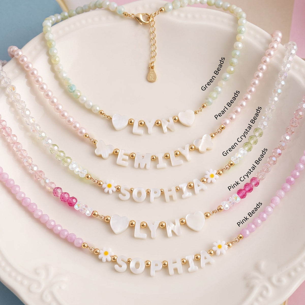 Custom Pearl Bead Name Necklace for Girls
