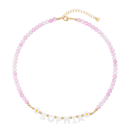 Custom Pearl Bead Name Necklace for Girls