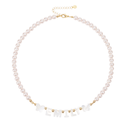 Custom Pearl Bead Name Necklace for Girls