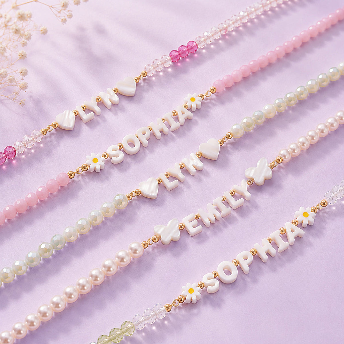 Custom Pearl Bead Name Necklace for Girls