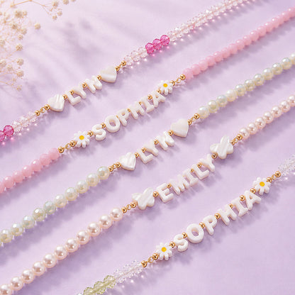 Custom Pearl Bead Name Necklace for Girls