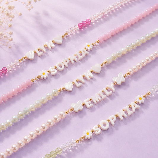 Custom Pearl Bead Name Necklace for Girls