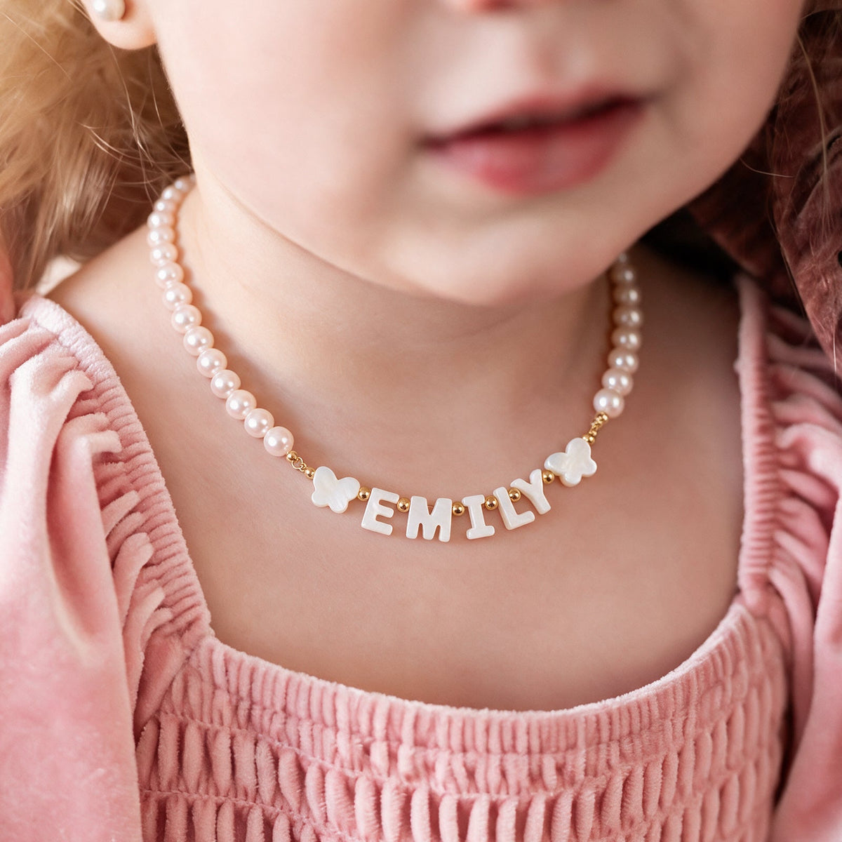 Custom Pearl Bead Name Necklace for Girls