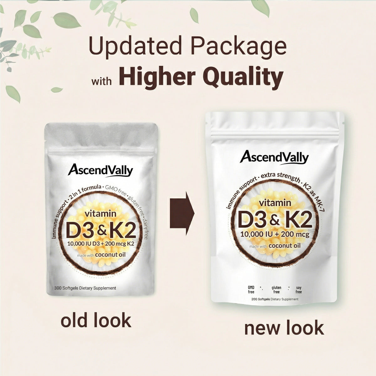 Vitamin D3 K2 Supplement Softgels